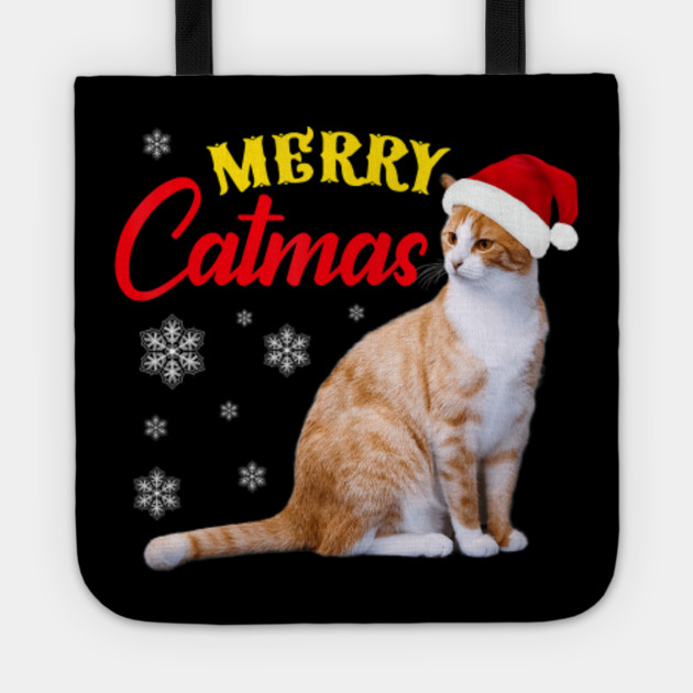 Funny Merry Catmas Christmas Cat Santa Hat Cute Cat Xmas Gift Christmas Cat Tote Teepublic