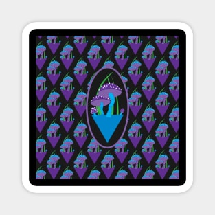 Adorable Illustrated Purple and Blue Mushroom Pattern Magnet