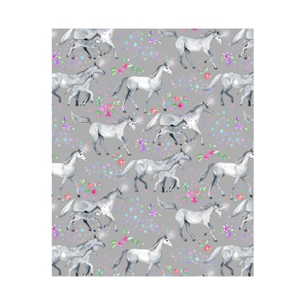 Unicorns and Stars on Soft Grey by micklyn