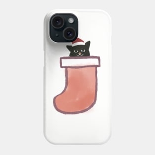 Hidden Cat Xmas Minimal Cat inside sock Phone Case