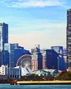 Chicago IL - Chicago Skyline and Navy Pier Magnet