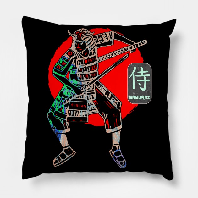 Samurai Warrior Sword Japanese Art Victory Kanji Samurai Word 242 Pillow by dvongart