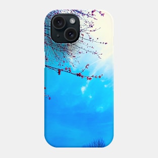 Red Maple Blooms against a Digitally Enhanced Blue Sky Phone Case