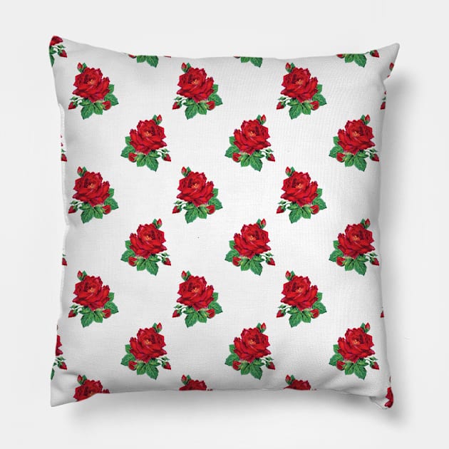 Red vintage roses on white Pillow by bettyretro