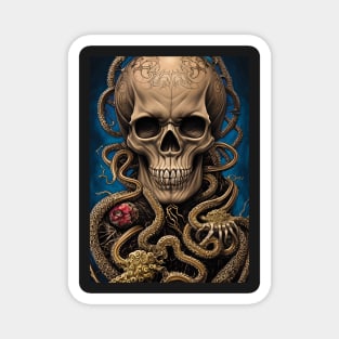 Skull With Gold Ornaments | Gold Skull Artwork | Armored Skull | Dystopian Skull | Skull Wa Magnet