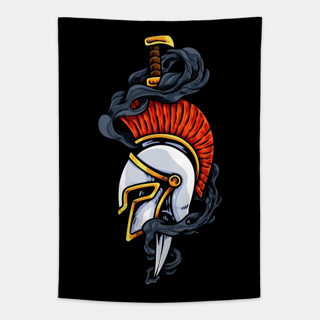 Sparta Helmet And Sword Tapestry by andhiika