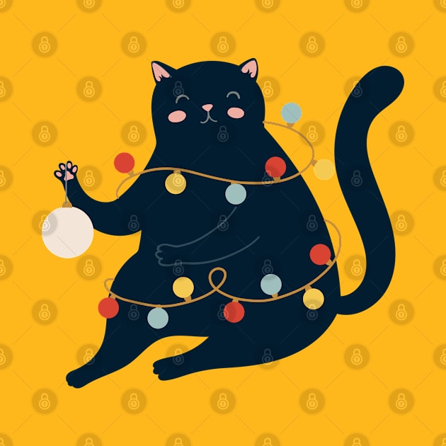 Black Christmas Lights Cat by TomCage