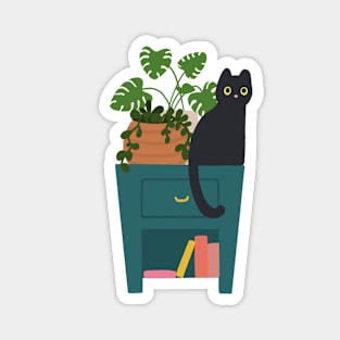 Kitty, Books, and Plants Magnet
