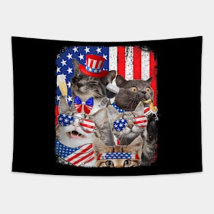 Funny Cat Patriotic USA Cat Lovers Cat Happy 4th July Tapestry