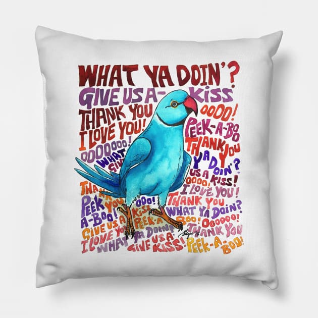 "Chatty Ringneck" Pillow by SkyeElizabeth