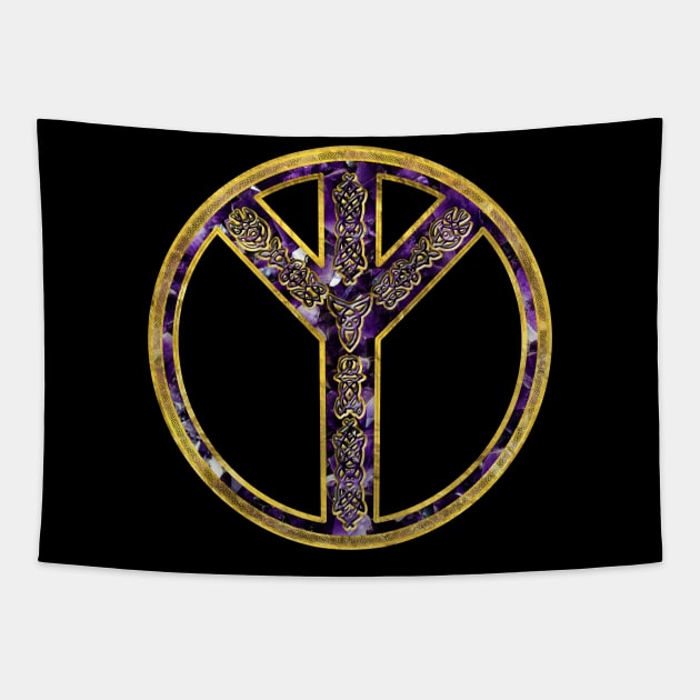 Algiz Rune Amethyst and Gold Tapestry by Nartissima