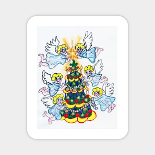 Angels with Christmas tree Magnet