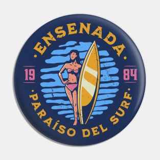 Vintage Ensenada, Mexico Surfer's Paradise // Retro Surfing 1980s Badge Pin