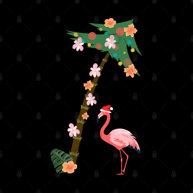 Funny Flamingo Palm Tree Floral Vintage Hawaii Christmas by Ai Wanderer