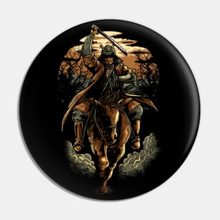 Samurai Warrior Katana Riding Horse Forest Sunset Vintage Pin