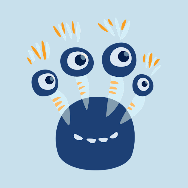 Cute Cartoon Funny Monster With Four Eyes by Boriana Giormova