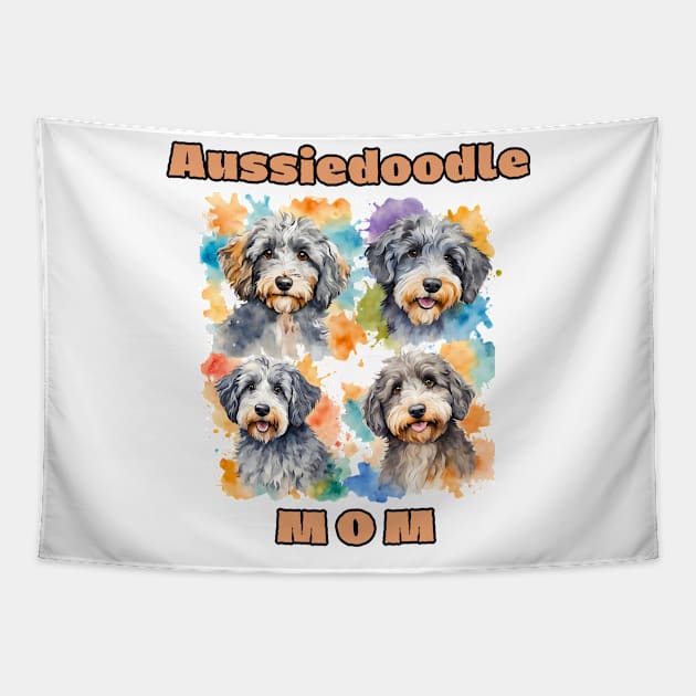 Aussiedoodle Mom Watercolor Tapestry by Doodle and Things