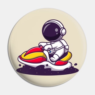 Cute Astronaut Riding Water Bike Jet Ski In Space Cartoon Pin