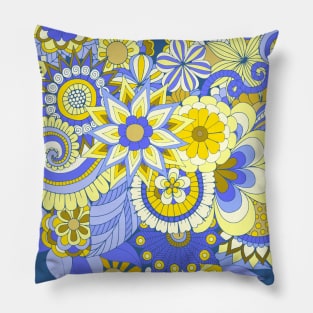 Yellow and Blue Elegant Floral Design Pillow