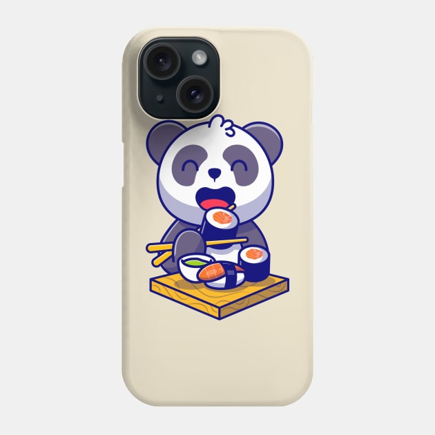 Cute Panda Eating Salmon Sushi With Chopsticks Cartoon Phone Case by Catalyst Labs