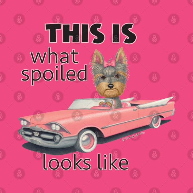 Cute Yorkshire Terrier Dog shopping in classic pink Car by Danny Gordon Art