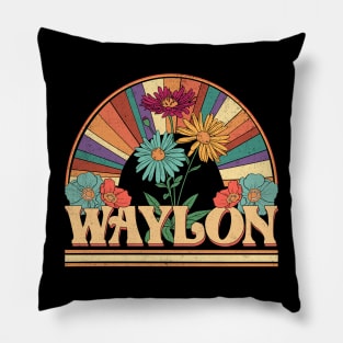 Waylon Flowers Name Personalized Gifts Retro Style Pillow