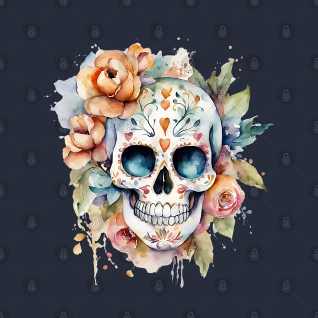 Flower Skull Watercolor by SOS@ddicted