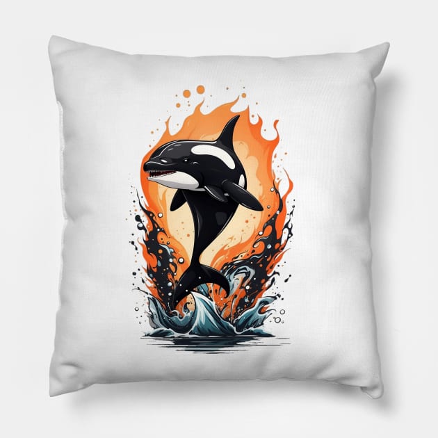 Orca jump in the sea Pillow by hakim91