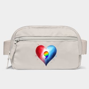 KamaLove, Comma-Love, Kamala Love, Show your Kamala love, rainbow comma in red white & blue heart, Vote! Bag