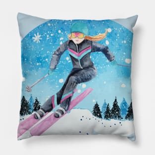 Lispe Skier Pastel Woman Skiing Pillow