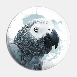 Aquarell Splatter African Grey Parrot Pin
