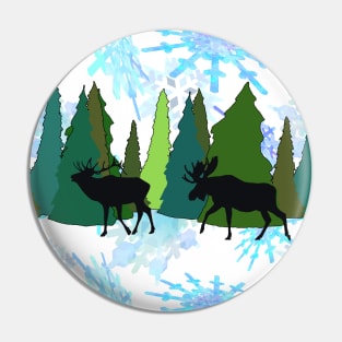 Elk and Moose Winter Holiday Pin