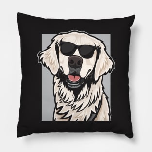 Smiling Cream Golden Retriever Wearing Glasses Pillow