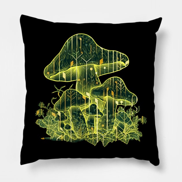 Cyber Mushroom - Green Pillow by Anastasiya Malakhova