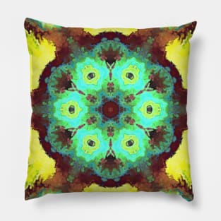 Psychedelic Hippie Flower Green and Yellow Pillow