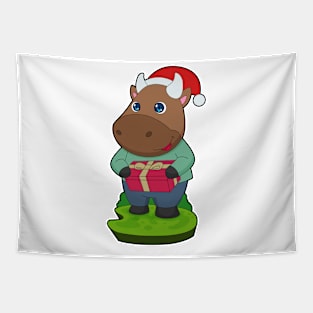 Bull Christmas Package Tapestry