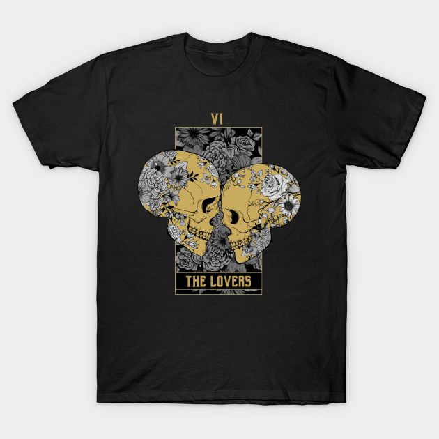 Gold Tarot Lovers Skull Card - Tarot - T-Shirt