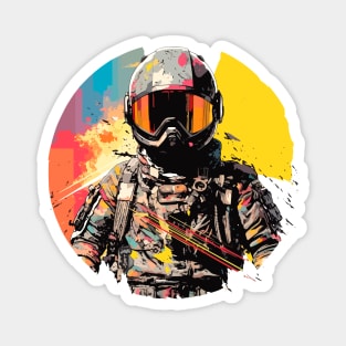 Man With Helmet Video Game Character Futuristic Warrior Portrait  Abstract Magnet