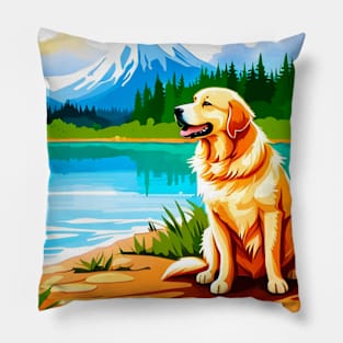 Golden Retriever At Lake Pillow