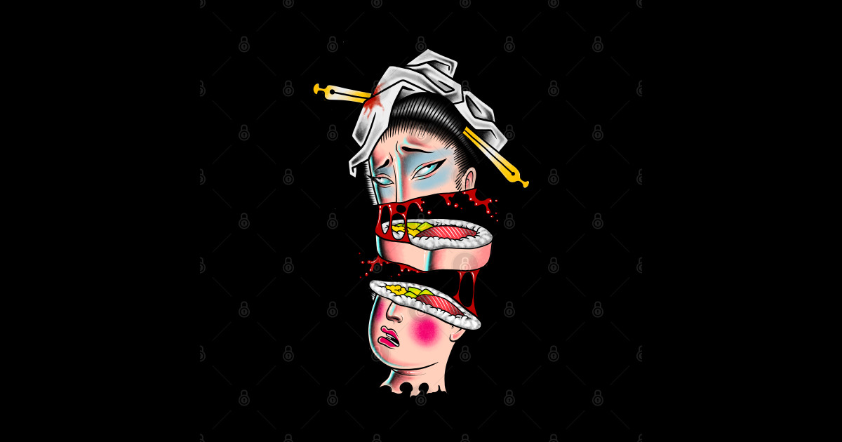 Namakubi sushi geisha Geisha Girl Head Drawing Sticker TeePublic