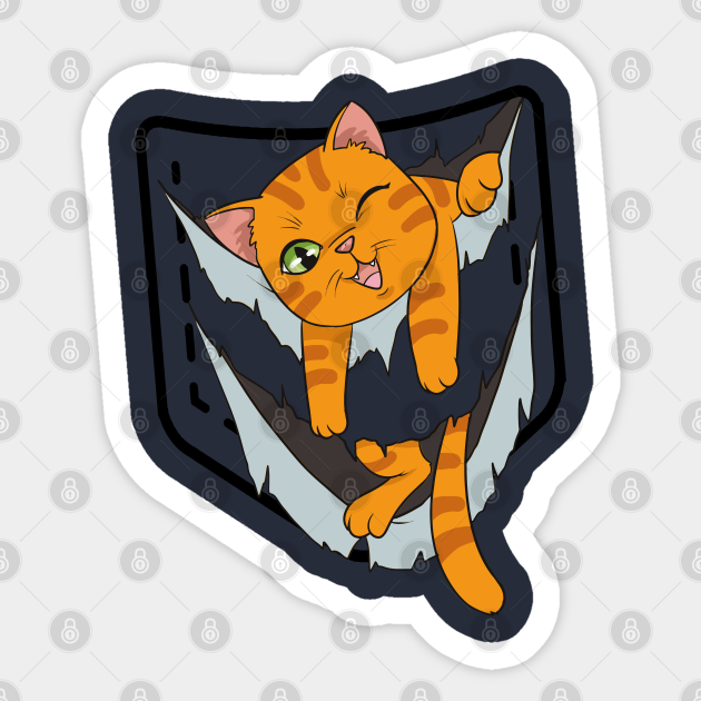 Gold Winking Kitten Sits In Pocket Sticker Cat Design - Cats And Kittens - Sticker