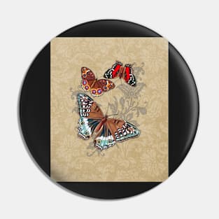 Butterflies on Brown Floral Pin