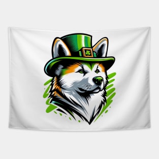 Japanese Akitainu Revels in Saint Patrick's Day Tapestry