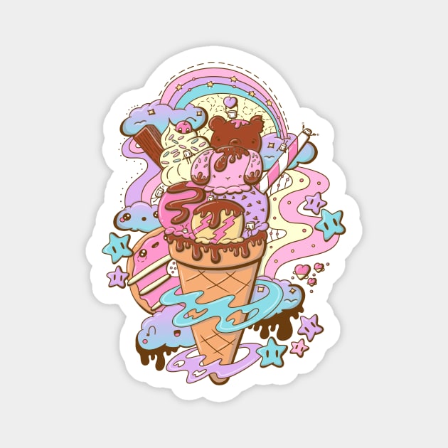 Cute ice cream bunny and bear cone Magnet by studiomogwai