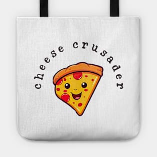 Cheese Crusader Cute Smiling Kawaii Pizza Funny Print Tote