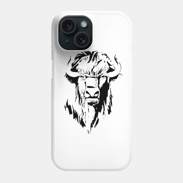 Illustration of a buffalo head in black and white Phone Case by Hujer