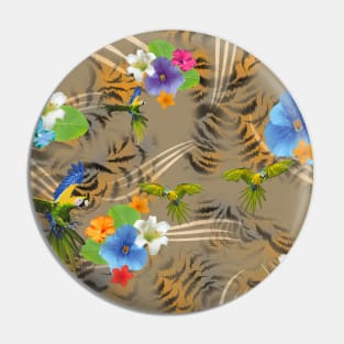 Colorful flowers and parrots with leopard skin texture Pin