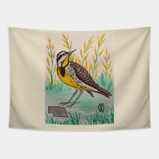 Nebraska state bird and flower, the meadowlark and goldenrod Tapestry