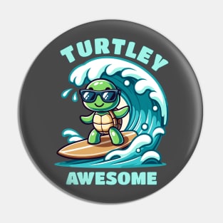 Cute Turtle Tortoise Surfing Having Totally Awesome Riding the Waves Pin