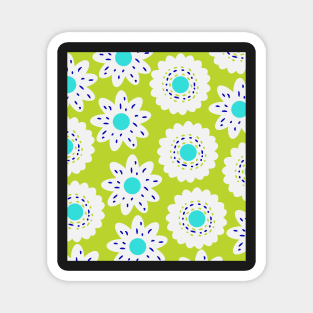 White flowers in mint and lime green Magnet